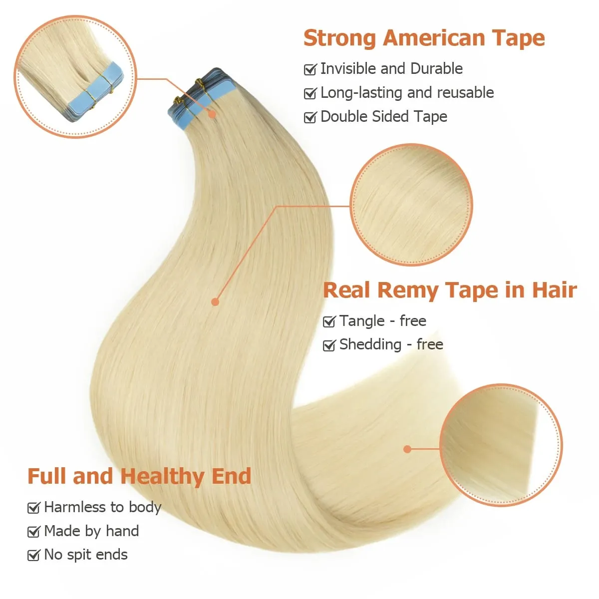 Invisible Tape-In Hair Extensions Straight Human Hair Seamless Invisible Skin Weft Design Smooth Soft Natural Texture No Frizz Easy To Wear — image 4