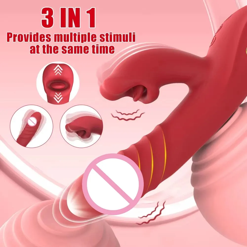 Thrusting Big Dildo Rabbit Vibrator G Spot Clitoral Mouth Biting Licking Stimulator Vagina Anal Massage Adult Sex Toys for Women — image 2