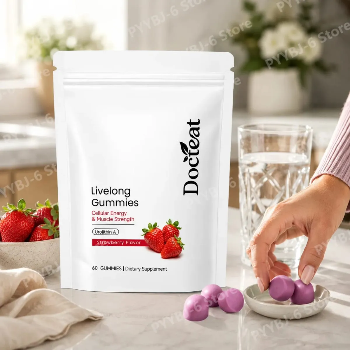 Docteat Urolithin A Gummies Muscle Vitality Support Cellular Energy Mitochondrial Health Daily Wellness Supplement 60 Gummies
