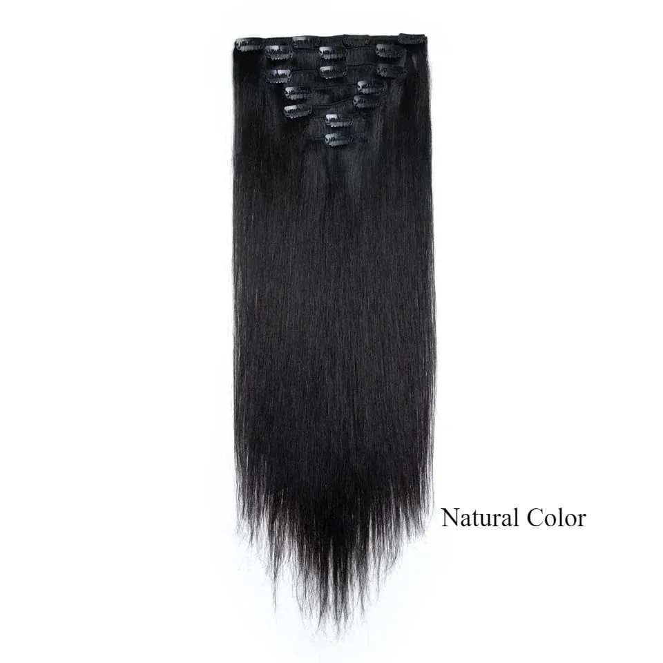 7PCS Double Weft Balayage Clip in Human Hair Extensions Light Brown to Bleach Blonde Ombre Remy Natural Straight Seamless for Wo