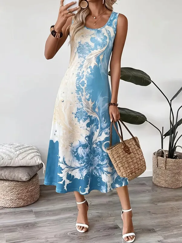 2026 Women's Casual Dresses Luxury Artistic Gradient Print Sleeveless Tank Dress Female Clothing Elegant Beach Dress New — image 6