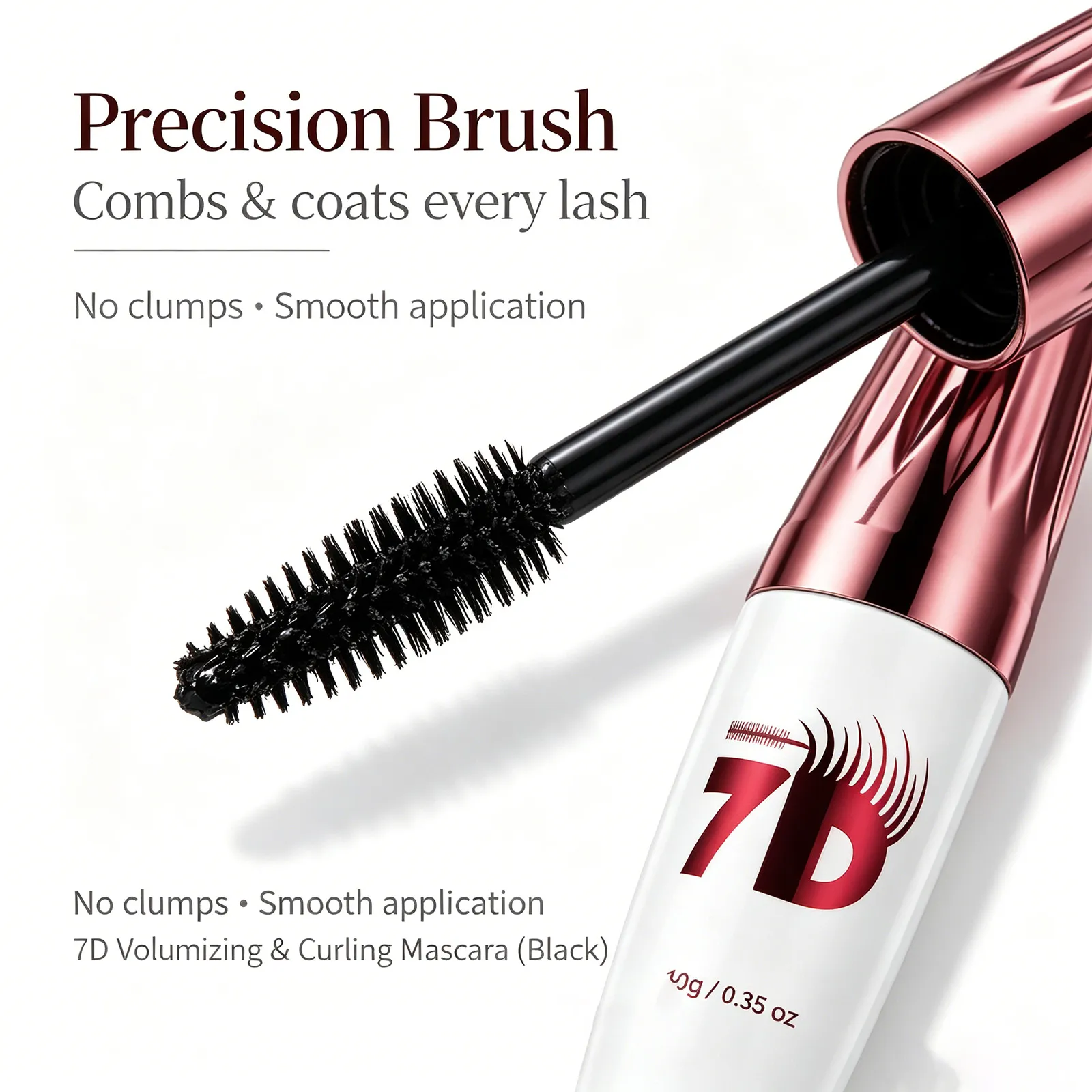 7D Volumizing & Curling Black Mascara – Smudge-Proof Natural Lash Lift & Curl Flake-Free Non-Clumping Waterproof Eye Makeup