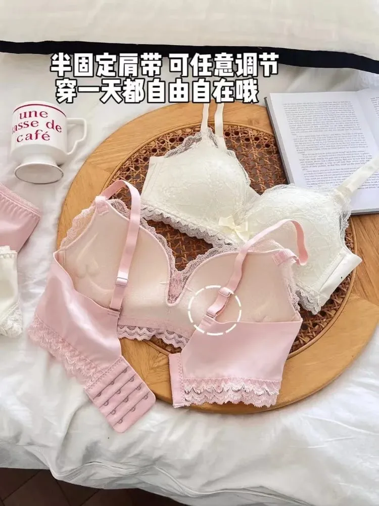 Japanese Anime Lace Bra Set Push Up Wireless Bralette Small Bust Seamless Sexy Triangle Cup Lingerie Set Spring Summer MOYISU — image 6
