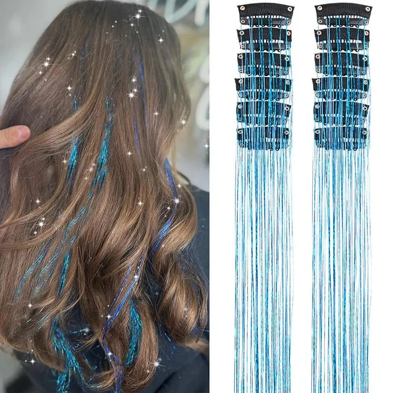 12pcs Per Pack of BB Hair Clips Shiny Metallic Hair Extensions with Clips Synthetic Hair Sparkling Hair Accessories for Women