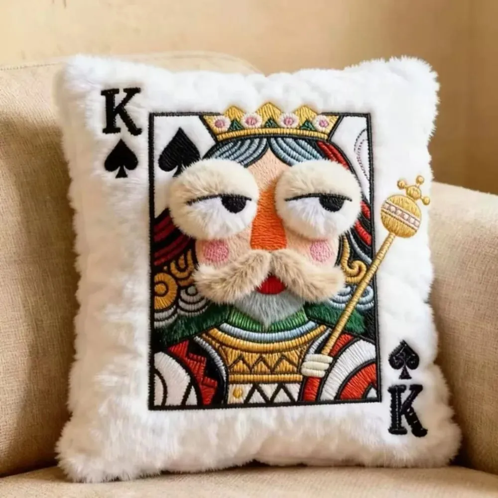 Patchwork Style Poker Card Cushion 3D Big Eyes High-Value Design Embroidered Pillow Card Game Theme Patchwork Pillow Home Decor