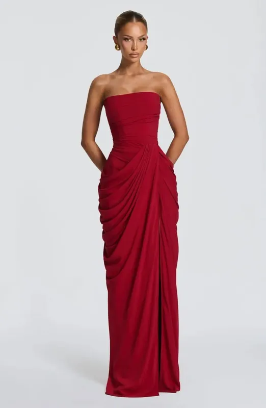 Sexy Solid Pleated Strapless Dress Lady Chic Off-shoulder Backless High Waist Split Dresses Women 2026 New Evening Party Gown — image 14