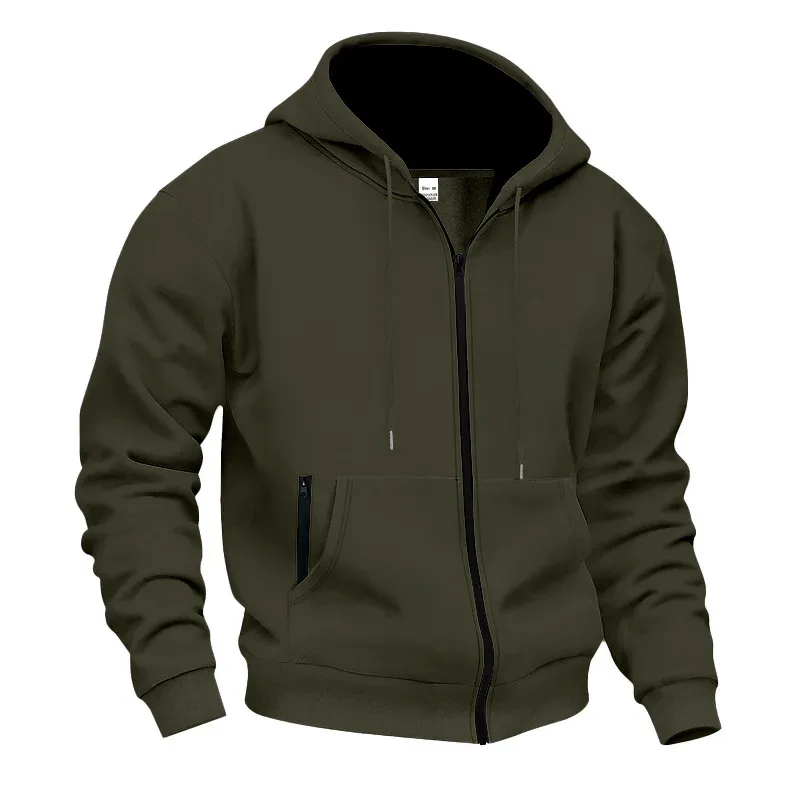 New 2026 Men's Autumn Casual Solid Long Sleeve Zipper Hooded Sweatshirt Coat Male Fashion Outdoors Sportswear Hoodies Jackets