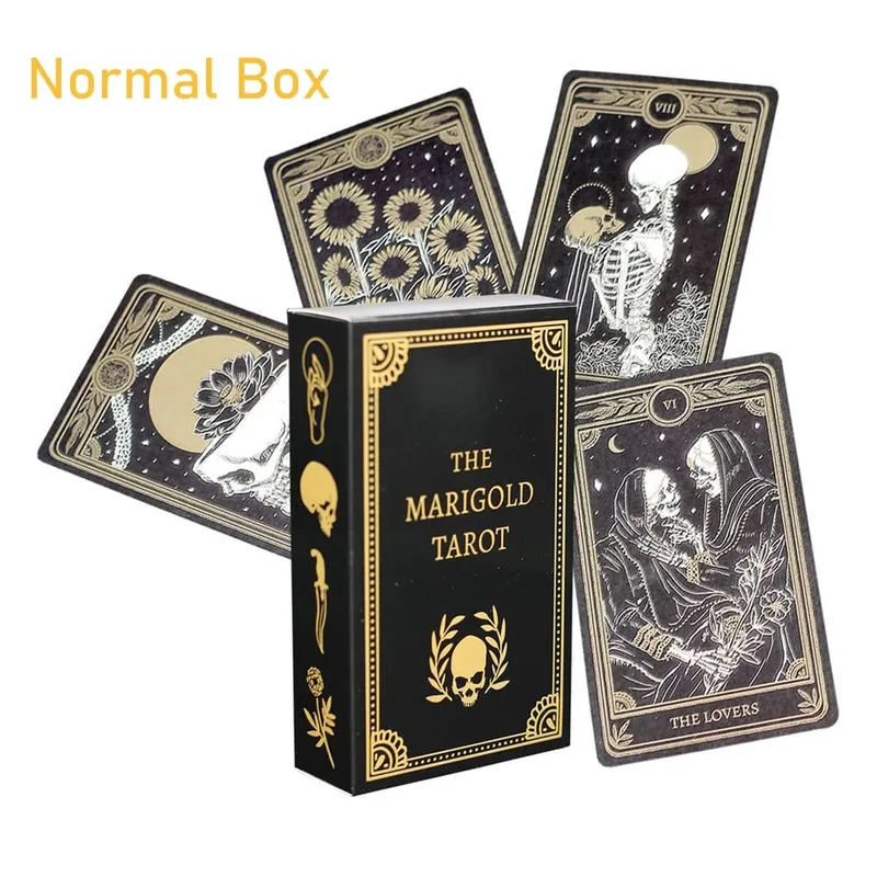 The Marigold Tarot Deck 78pcs Cards Black & Gold Skull Art Tarot Cards Rider-Waite Inspired Divination Deck English Ver.