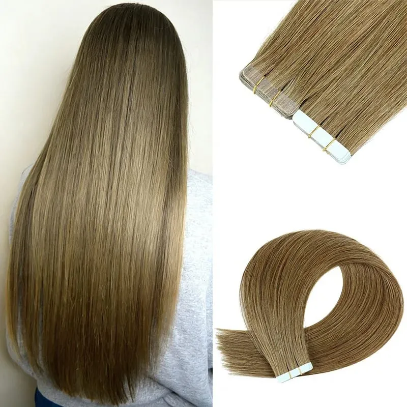 20Pcs Straight Tape ins Extensions Real Human Hair Double Side Tape in Hair Extensions Tape in Hair Extensions Remy Human Hair