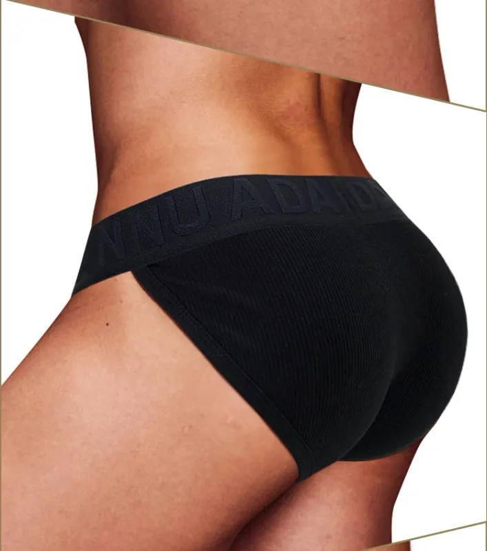 Men's Cotton Ribbed Skin-Friendly Bare Feel Convex Pouch Briefs, Embossed Letter Wide Waistband Slim Fit Underwear — image 22