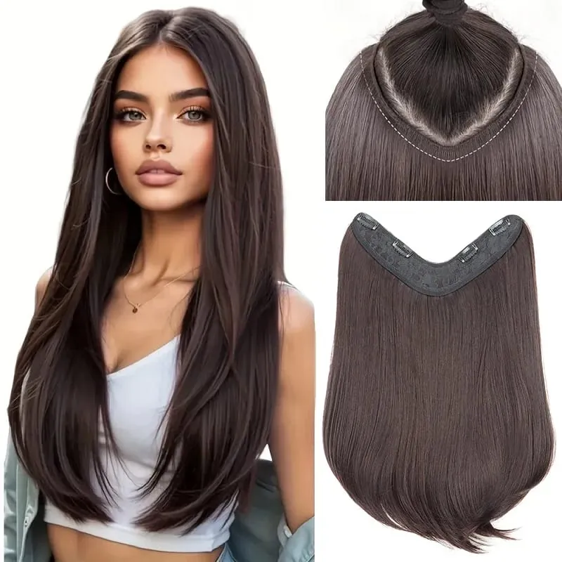 18Inch Synthetic Elegant V-Shape Internal Buckle Clip-In Hair Extensions Invisible Soft Hairpiece for Women Daily Use — image 10