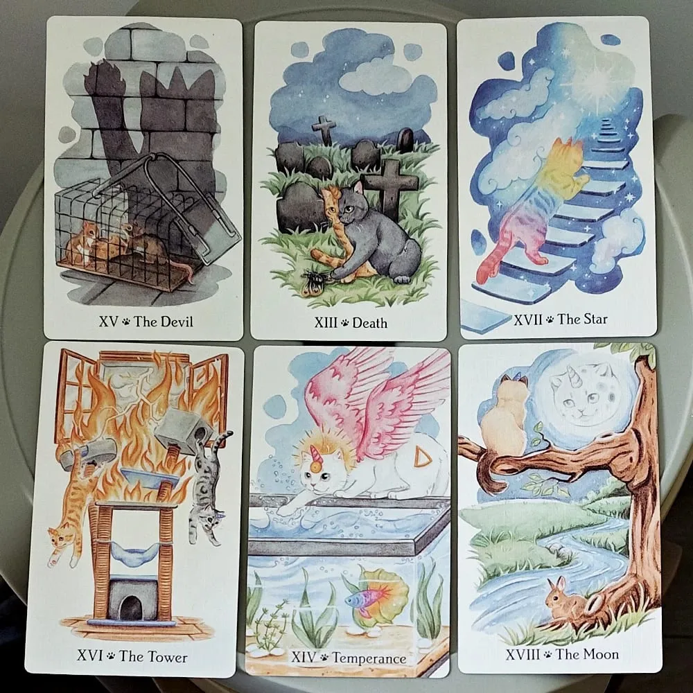 Deck in Rigid Box 78 Whimsical Watercolor Cat Cards Double-embossed Indie Deck for Cat Enthusiasts