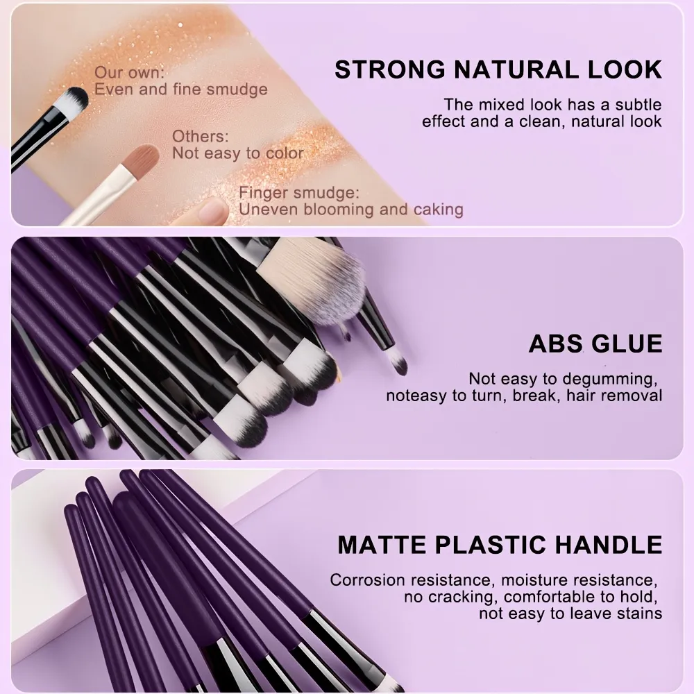 20pcs Eye Makeup Brush Set Portable Soft Makeup Brushes Beauty Tools Foundation Eyeshadow Eyeliner Brush Multi-function Beginner — image 3