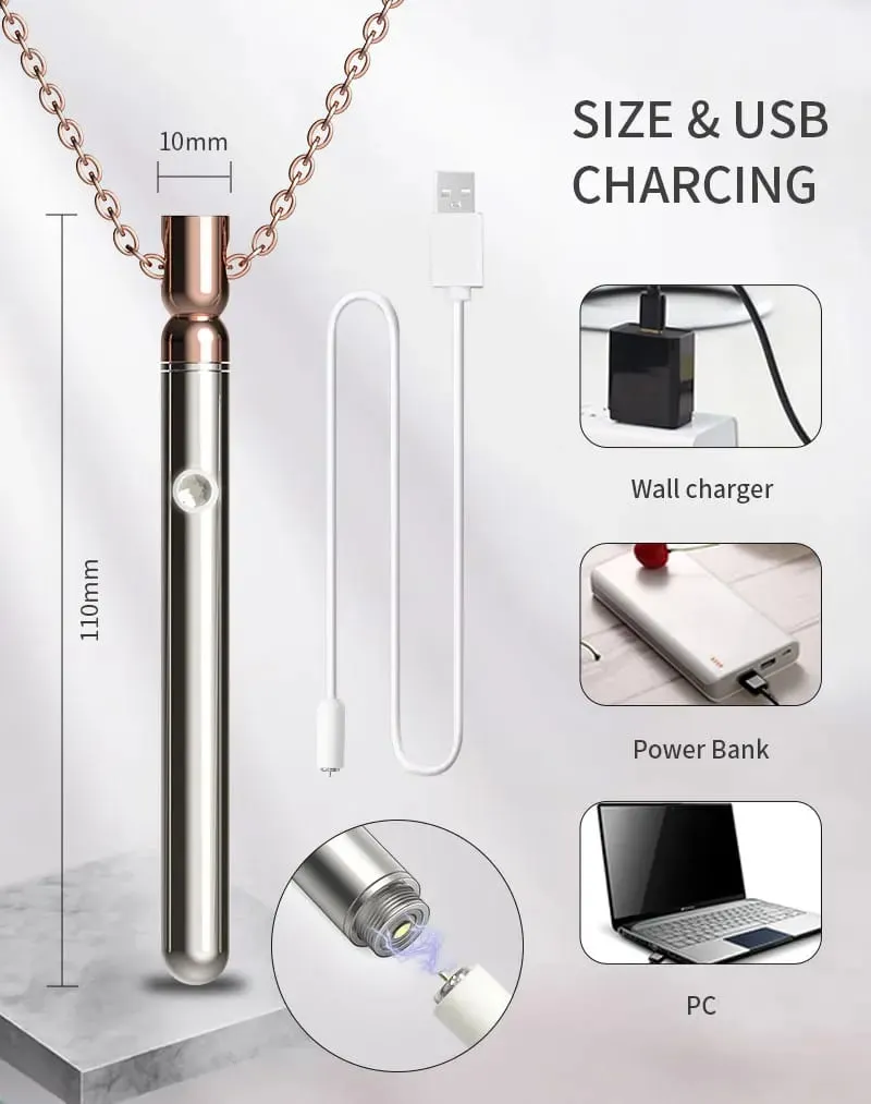Necklace Bullet Vibrators Rechargeable Portable Stainless Steel Sliver Vibrating Pendant Massager Discreet Sex Toys For Women