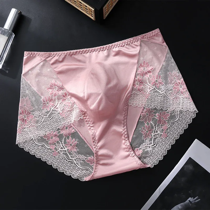 Men Satin Ice Silk Triangle Underwear 3D Pouch Low‑Waist Briefs Side Lace Breathable Soft Sexy Male Plus Size Intimate Shorts