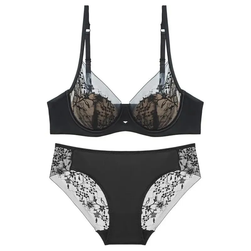 Elegant Lace Lingerie Set Thin Cup Minimizer Bra Panty Breathable Comfort Intimates Suit For Big Bust Size 32‑38 Daily Underwear