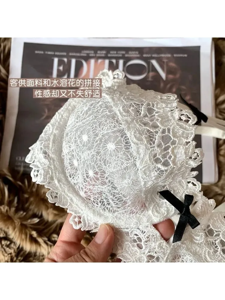 Sexy Lace Bra Set for Women Plus Size Half Cup Sheer Ultra Thin Nipple Concealed Erotic Lingerie Push Up Comfort Underwear Set — image 4