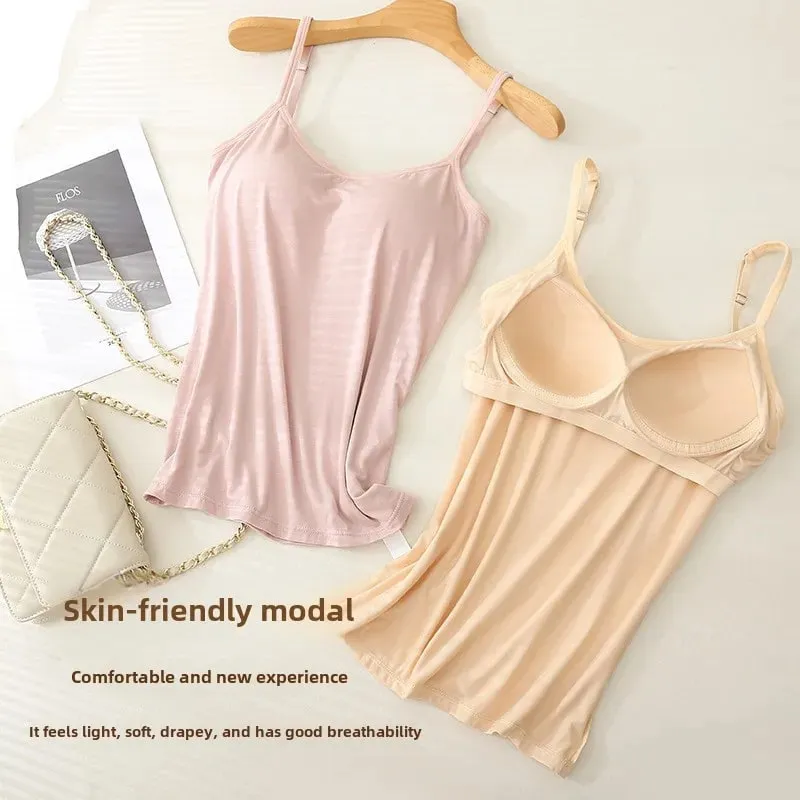 3XL For 45-85kg Modal Plus Size Camisole Tank Top With Fixed Cup Women's Chest Padded Outer Wear Bottoming Underwear Wear-Free — image 4