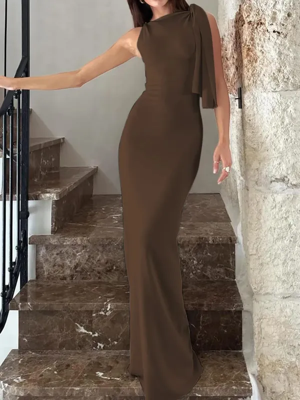 Hugcitar 時尚純色 O 領無袖拼接性感修身超長舞會禮服夏季女士服裝派對節日俱樂部 Y2K