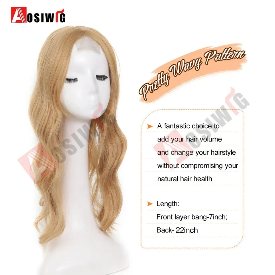 22 Inch Long Wavy Synthetic Hair Topper For Women Clip In Hairpiece Crown Hair Extension With Base Cover Thinning Hair Add Volum — image 4