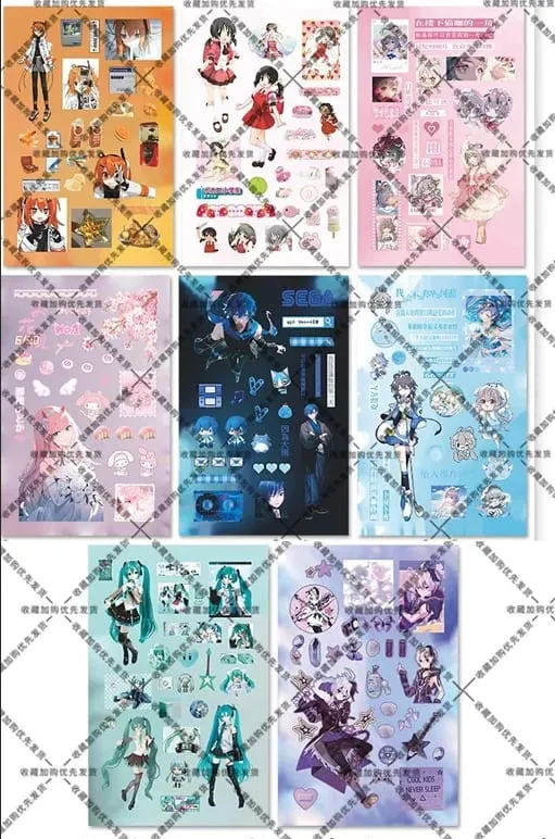 Hatsune Miku -Project DIVA- Sticker Hatsune Miku Kagamine Rin/Len Anime Peripheral Journal Material Sticker 8 Sheets New Gifts