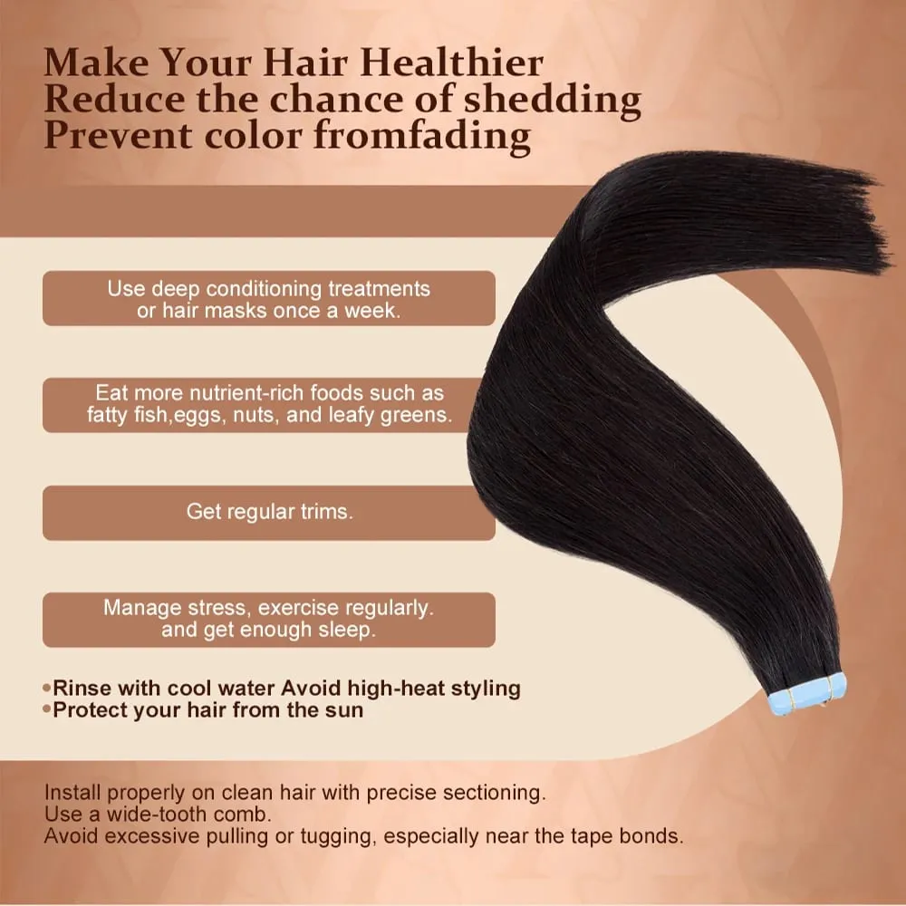 Straight Tape In Human Hair Extensions 16-26 inches 100% Natural Real Invisible Adhesive Tape ins For Women