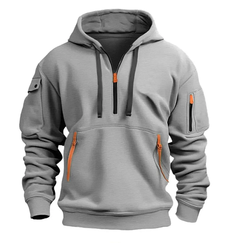 Men's Spring Autumn Hooded Sweatshirt Zip Multi Pocket Pullover Casual Sports Jacket Fashion Trendy Hoodie Top for Men Street — image 11