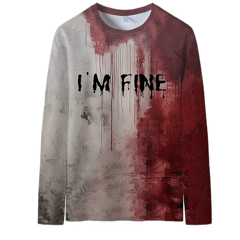 Sweatshirt Grafik Darah Keganasan Rekaan Pesta Halloween Pakaian Wanita Saya Baik Berdarah Wanita Sweater Wanita Seram Pullover Y2k