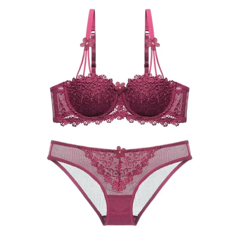 1605European and American Thin1/2Half Cup Bra Lace Sexy Embroidery Lingerie Bra Suit — image 2