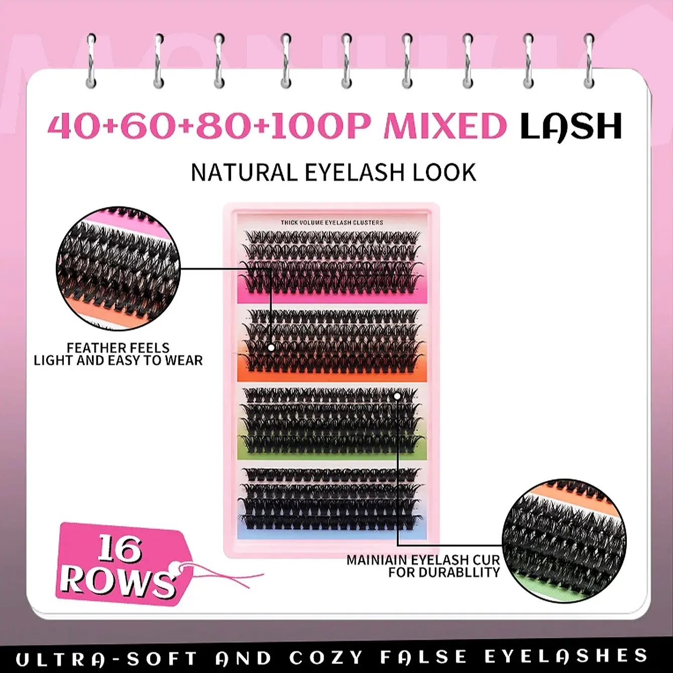 Cat Eye 16 rækker Cluster Lashes 406080100P Blandede DIY Individuelle øjenvipper Tykke Bakke DIY Eyelash Extension Wispy Volume Eyelashes