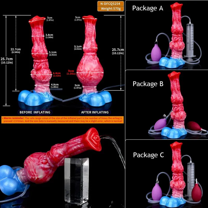 Inflatable Squirting Horse Dildo Anal Plug Silicone Ejaculating Penis with Knot G Spot Anal Trainer Gay Sex Toy Men Women