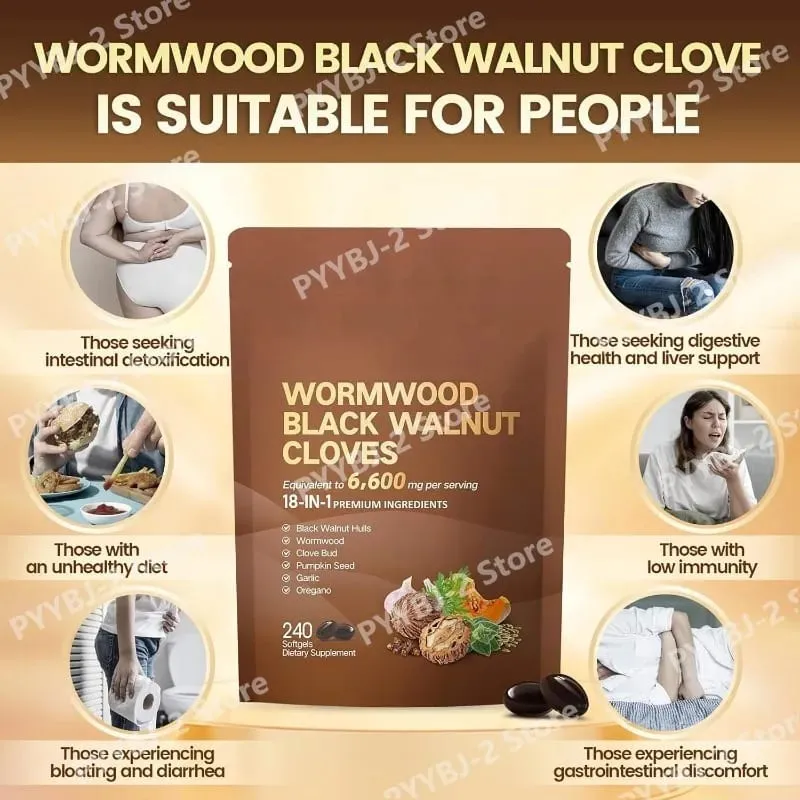 Wormwood Black Walnut Clove Capsules 6600mg Support Cleanse Detox and Intestinal Guard 18 in 1 Herbal Blend Extract 240 Count