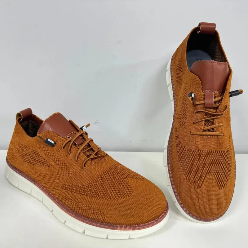Men Knit Mesh Casual Sneakers Lightweight Lace Up Walking Shoes Flexible Non Slip Soft Breathable Big Size Male Outdoor Footwear