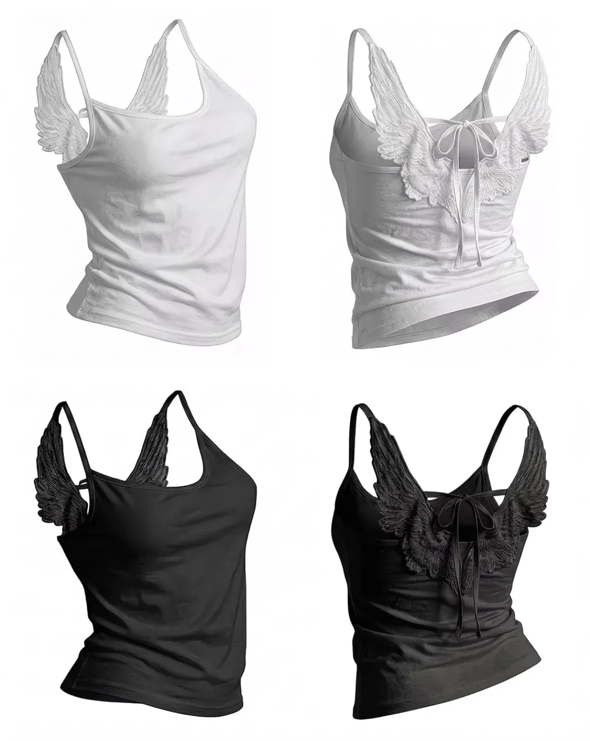 Angel Wings Vest 3D Embossed Wings Embroidery Spaghetti Strap Vest Y2K Women Gothic Fashion Summer Sexy Slim Backless Short Top