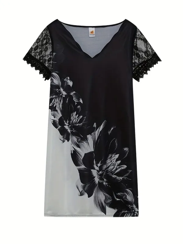 2026 New Women's New Positioning Printing Wave V-neck Lace Short-sleeved Dress — image 11