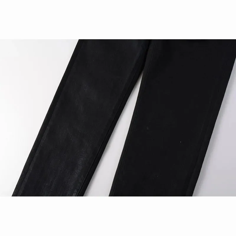 Men's American High Street Distressed Solid Black Coated High Stretch Skinny & Slim Fit Jeans Pant — image 5