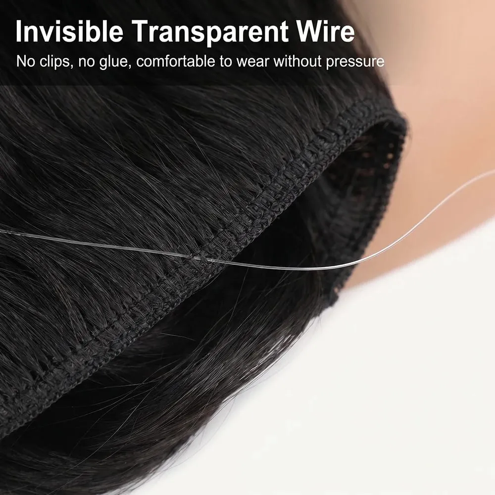 22" Invisible Wire Hair Extensions Water Wave Gray Black No Clip One Piece Synthetic Hairpiece Women Natural Heat Resistant Hot