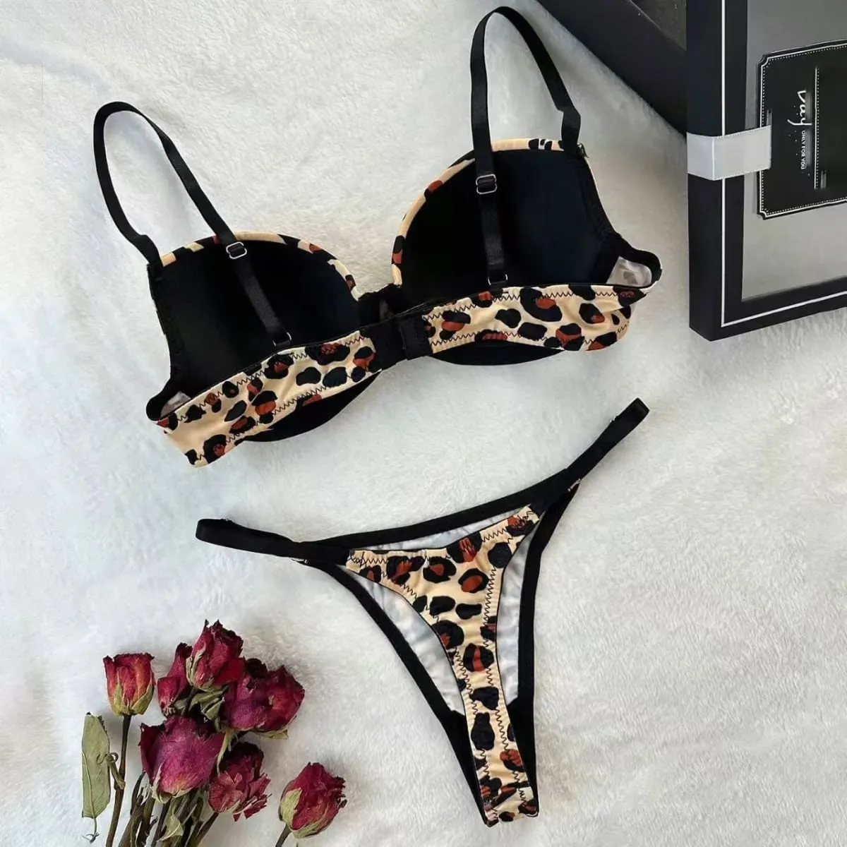Sexy Leopard Print Push-Up Bra Set with Matching Thong for Women - Underwear Set — image 5