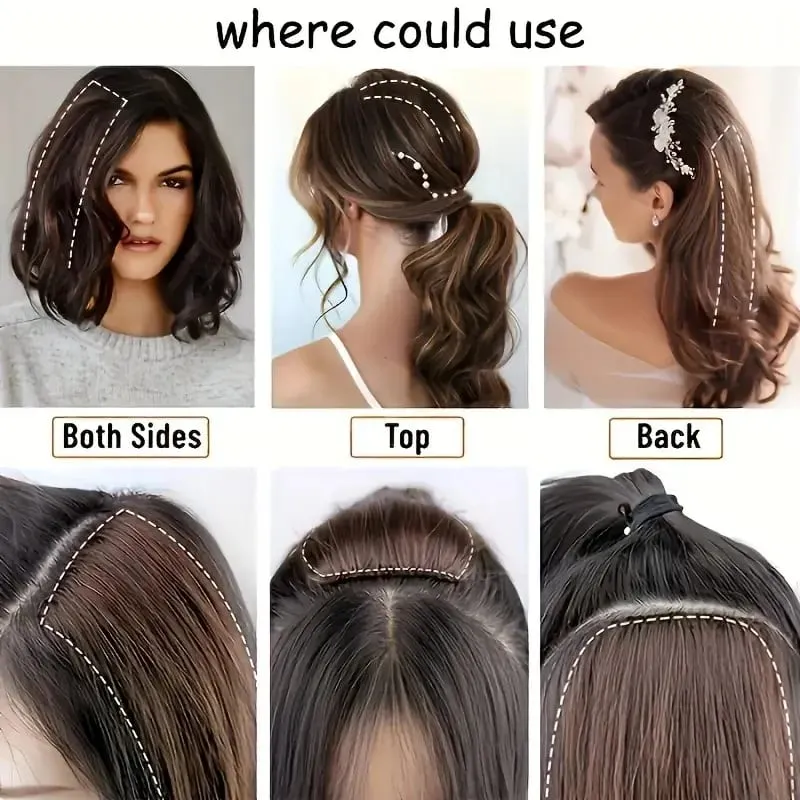 2pcs Synthetic Overhead Hair Clip Style Hair Invisible Extension Increases Hair Volume Hair The Top of Hairpiece for Women