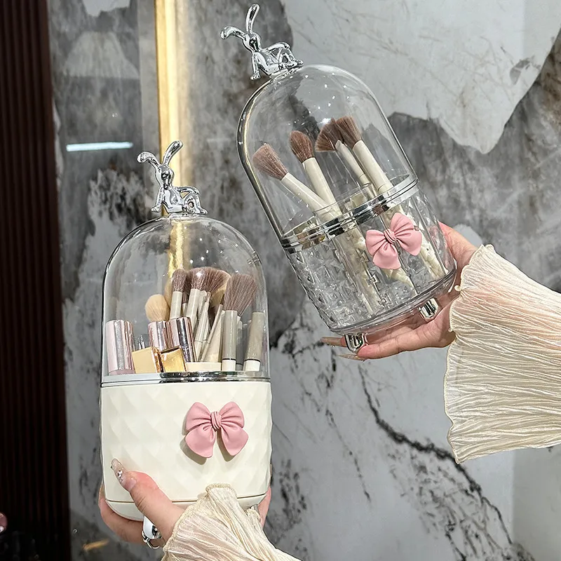 360° Rotating Makeup Brushes Organizer Clear Plastic Dustproof Cosmetic Tools Storage Box for Organizer Lipstick Makeup Brushes — image 1