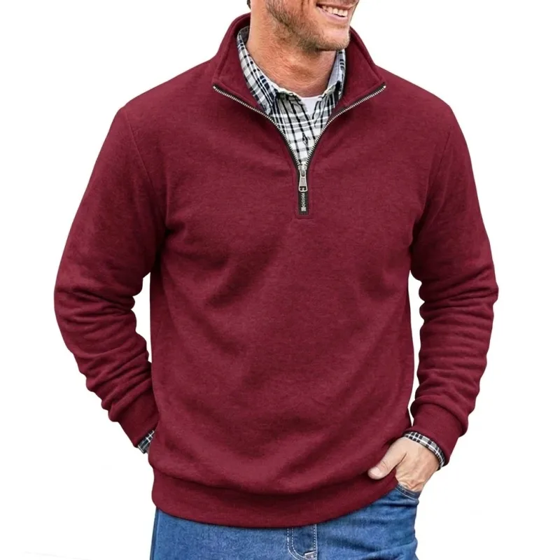 Men Spring and Autumn Half Zip Pullover Sweatshirts Solid Color Outdoor Casual Tops Long Sleeve Hoodie for Sports and Daily Wear