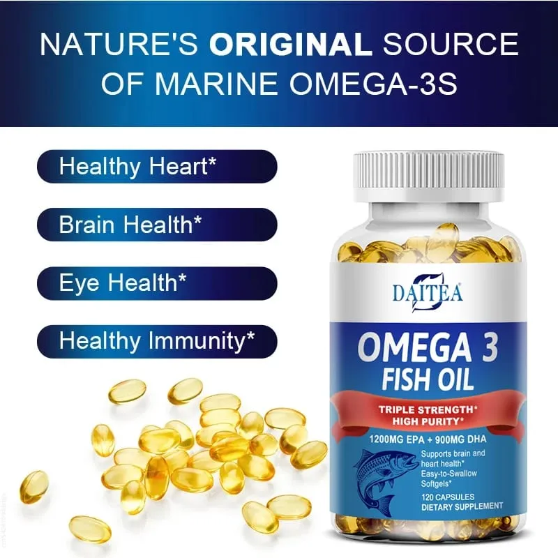 Daitea Triple Strength Omega 3 Fish Oil - Fish Oil Supplement with EPA & DHA Fatty Acids Premium Wild Caught 30/60/120 Capsules