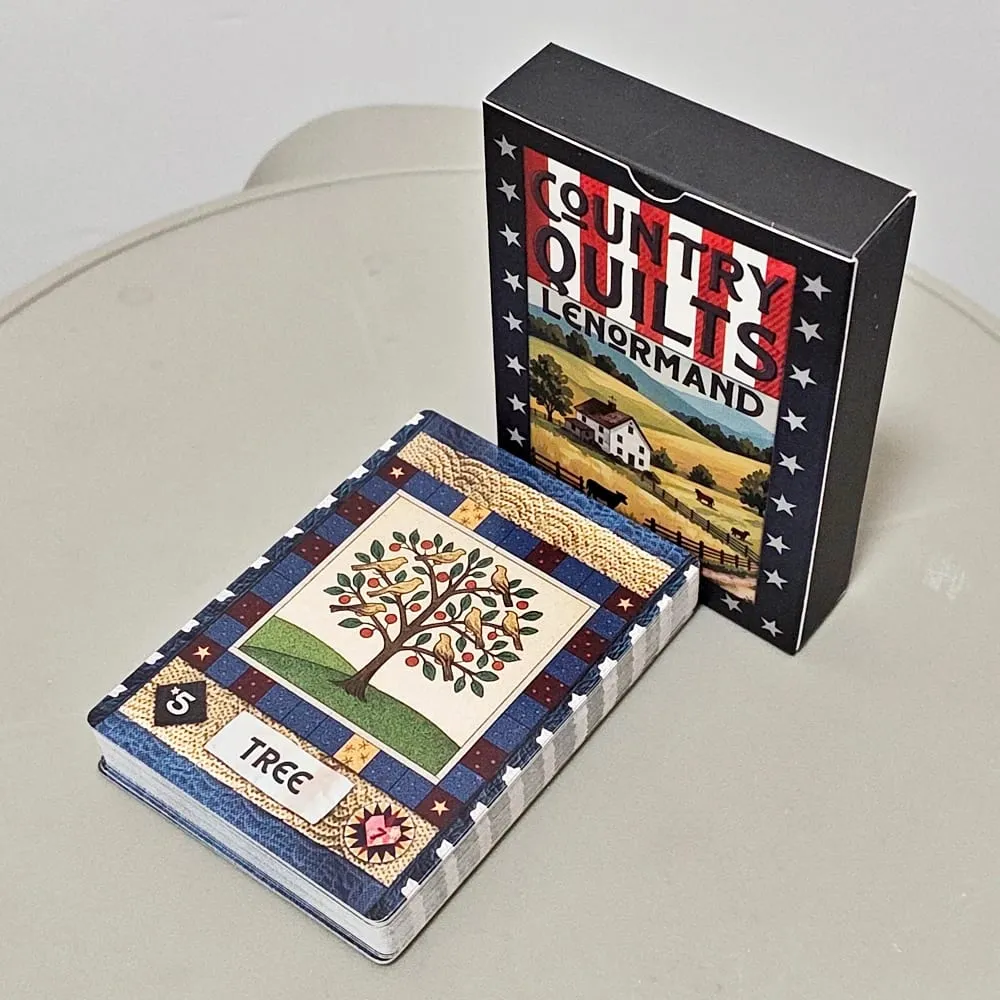 Country Quilts Lenormand Deck 9*6cm 36-Card Folk Art Divination Deck with Rustic Quilt Pattern on Double-embossed Cardstock