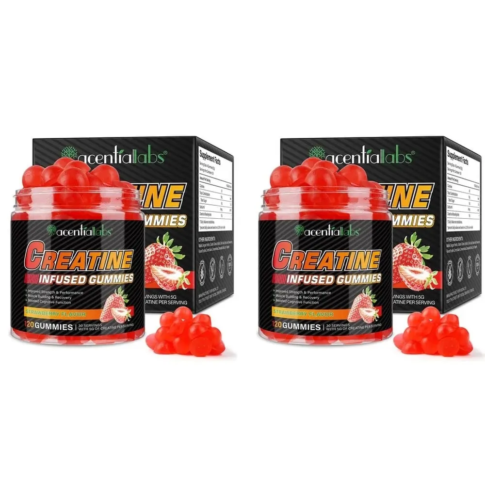 Creatine Monohydrate Gummies 5000mg for Muscle Strength Recovery & Pre-Workout Energy Boost Sugar-Free Vegan Strawberry 120 Ct — image 8