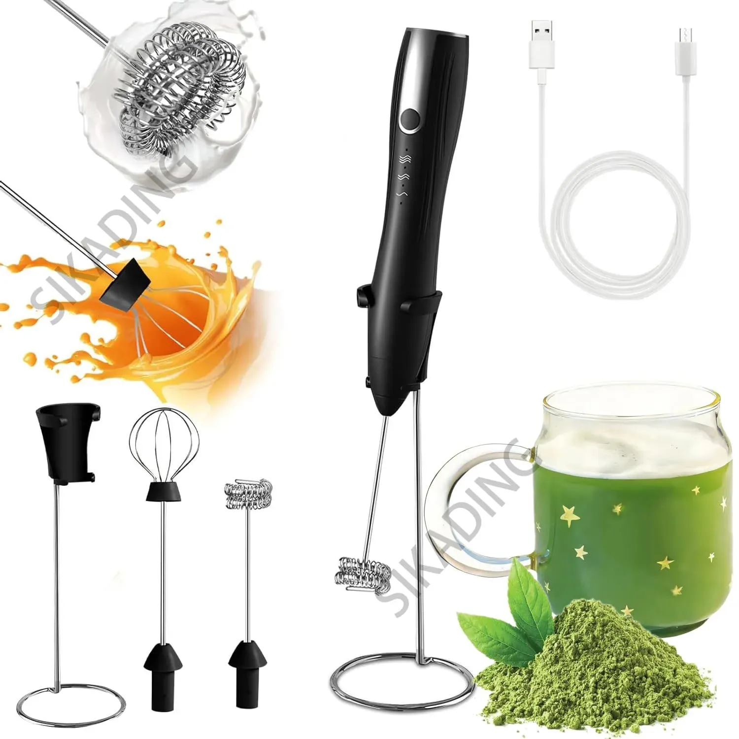 Máy Trộn Tay Bọt Sữa Cho Cà Phê Matcha Cầm Tay Máy Tạo Bọt Điện Máy Đánh Trứng Uống Trộn Sạc Trứng Be Có Chân Đế — image 2
