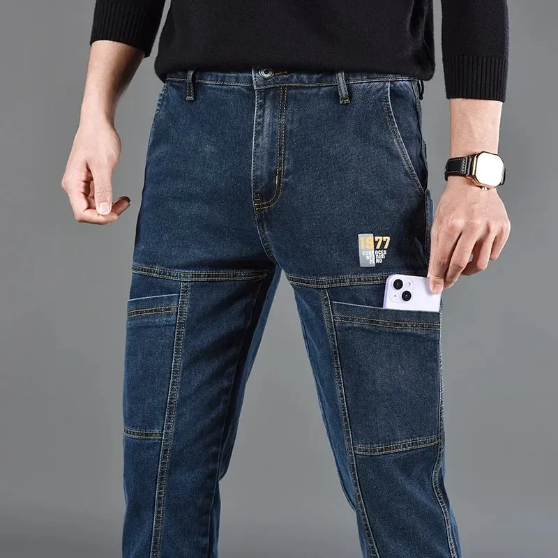 2026 New Style Jeans Men's Slim Fit Korean Style Comfortable Straight Leg Elastic Gray Mid Waist Pants Men's Casual Denim Pants — image 4