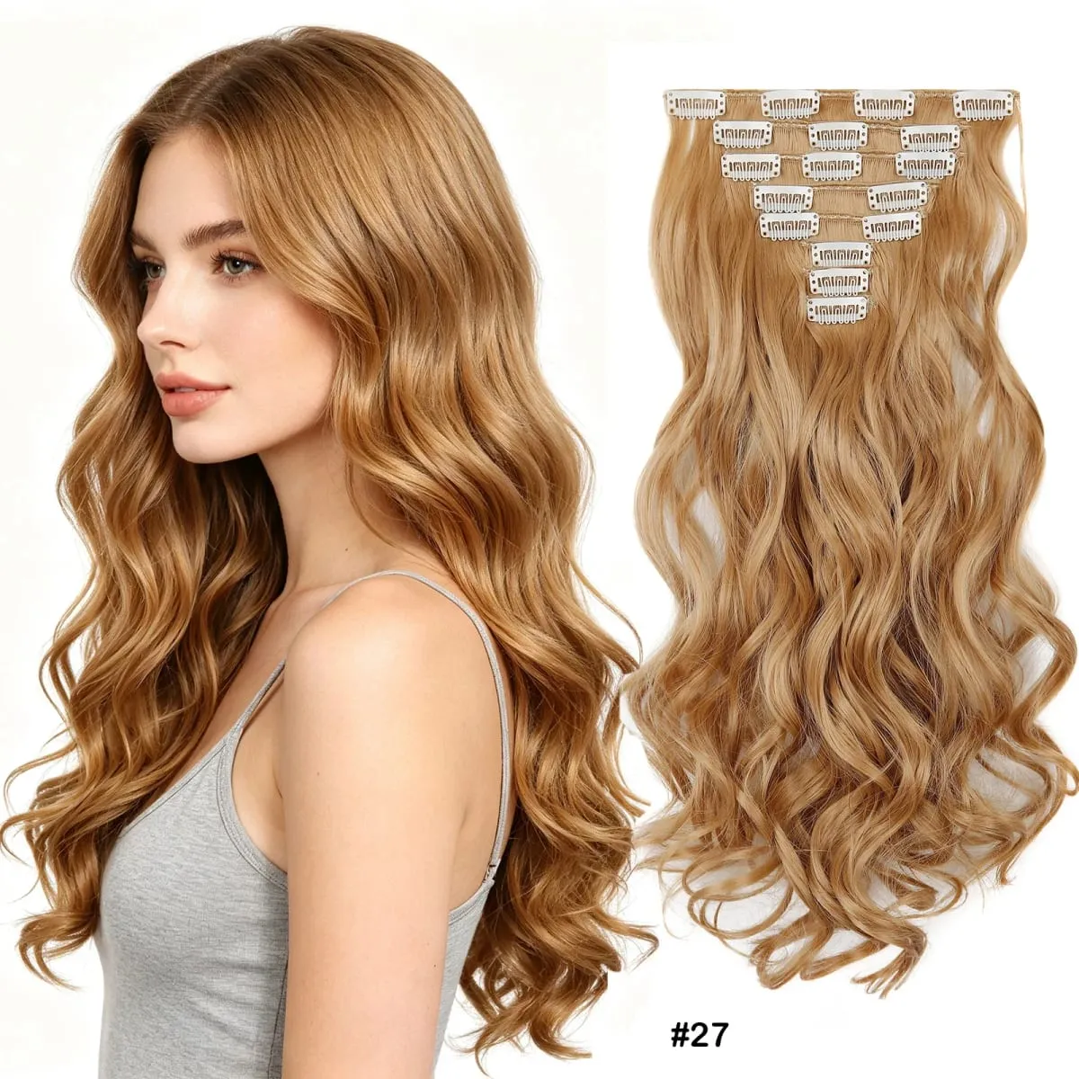 Clip in Hair Extensions Set Full Head 8Pieces With 17clips Synthetic Wavy Hair 20 Inch Matte Heat Resistant Multi Colors