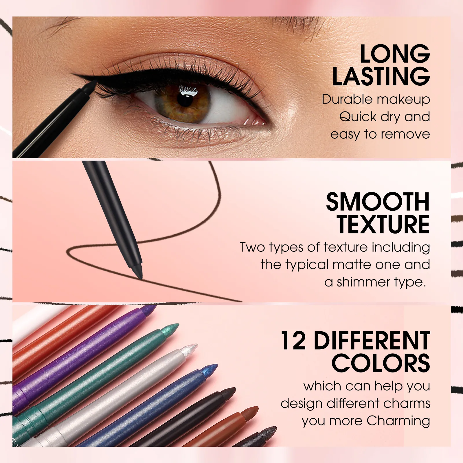 Waterproof and Sweat Resistant Eyeliner Pen Durable Easy to Color Fast Drying and Smooth Texture Creates Perfect Eye Makeup