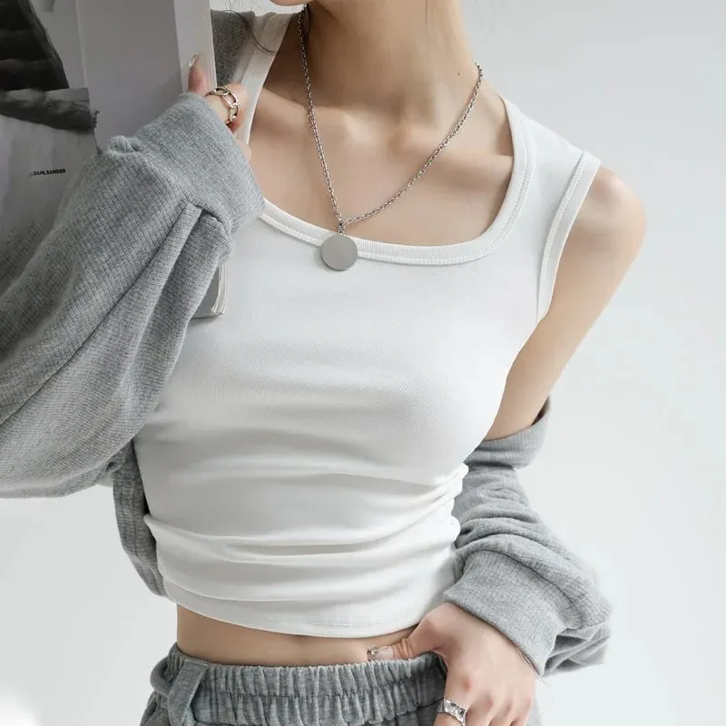 Women's Solid Color Wide Strap U-Neck Sleeveless Tank Top Summer Slim Fit Casual Basic Inner Wear Streetwear Vest