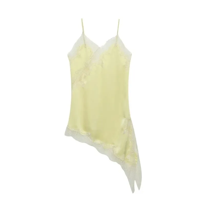 Combhasaki Women Floral Lace Trim Satin High Low Vest Silk Spaghetti Strap Side Split Asymmetrical Cami Flowy Silky Layering Top — image 12